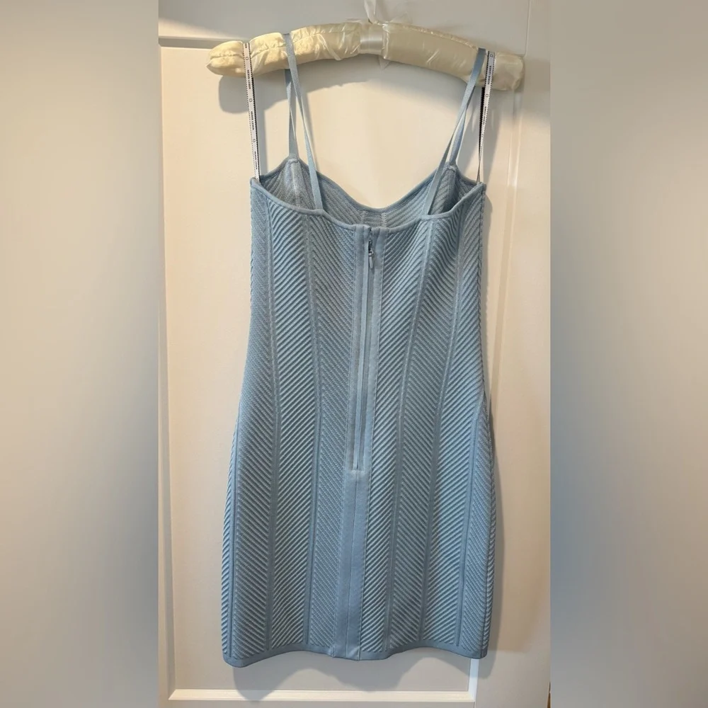 Herve Leger Light Blue Textured Mini Dress. - Picture 3 of 8